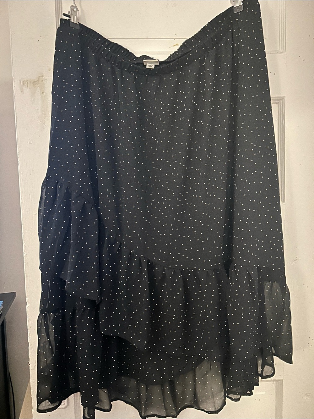a new day Black Polka Dot High-Low Ruffle Skirt